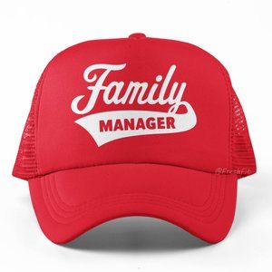 🆕Family Manager Baseball Script Red Foam Trucker Hat Mesh Snapback Cap